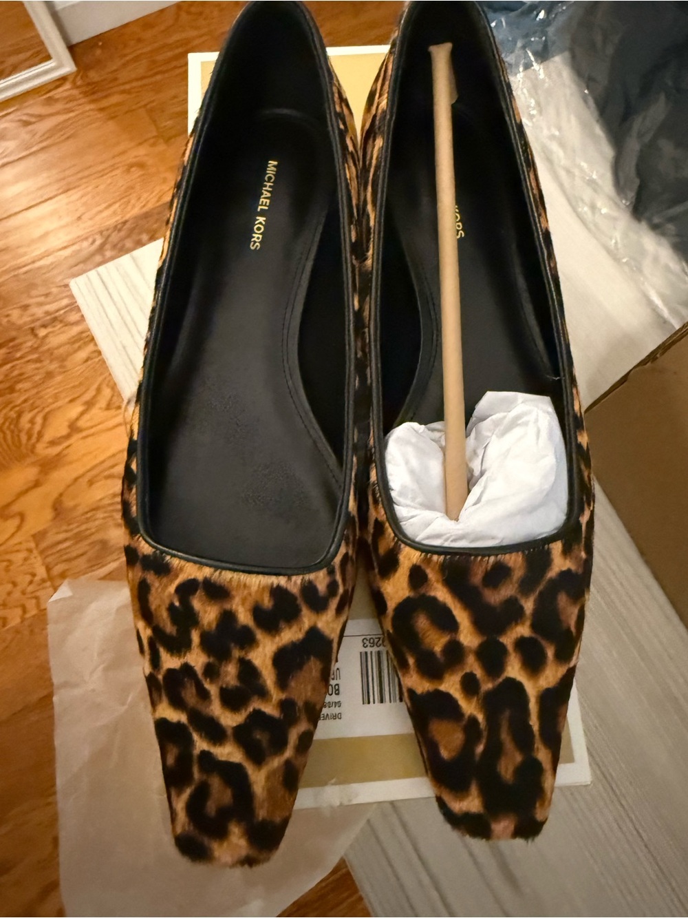 Michael Kors Leopard Print Square-Toe Flats - Brown/Black